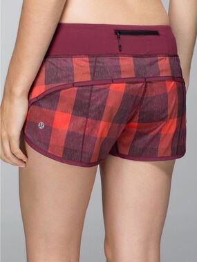 Lululemon Speed Shorts Size 4 NWT Yama Check Flaming Tomato